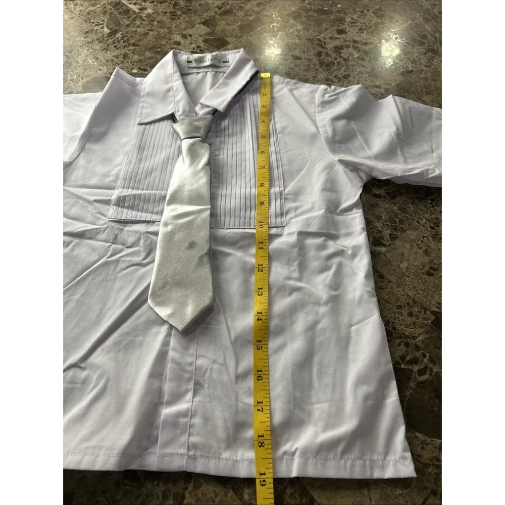 Yuan Lu Boy's Tuxedo Shirt & Tie #9 White Trousers and Waistcoat Vest Gray Set 4